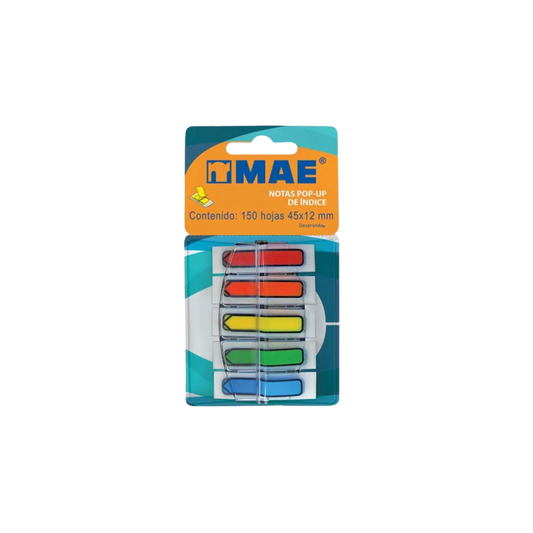 SEÑALADORES NEÓN MAE 5 COLORES MEDIDAS 45X12MM PAQUETE CON 150 SEÑALADORES 26003