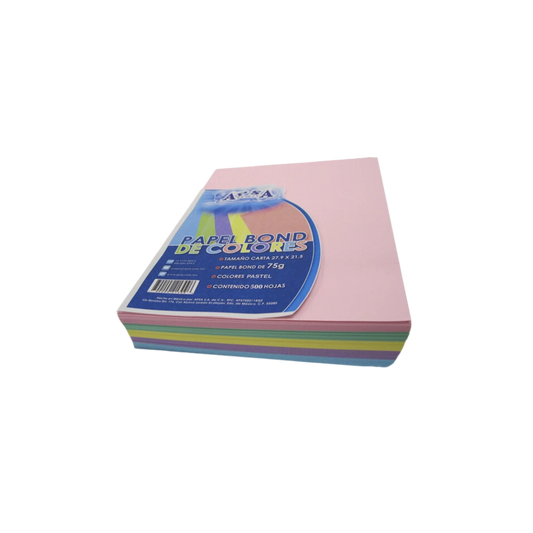 PAQUETE DE 500 HOJAS APSA DE COLORES PASTEL TAMAÑO CARTA PB058