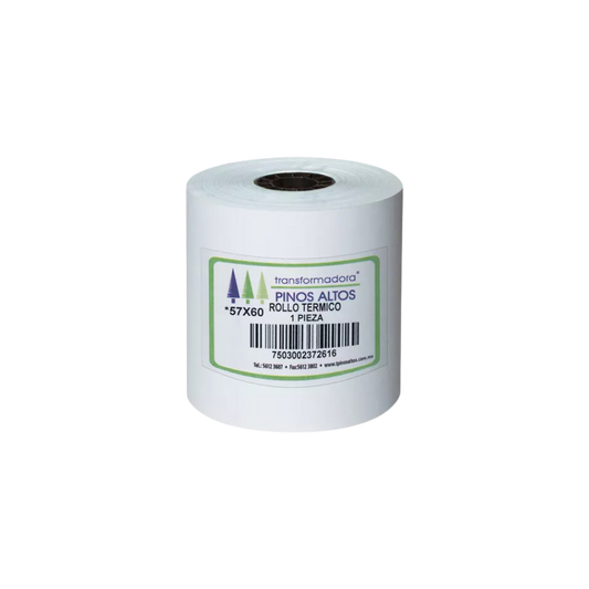 ROLLO PARA CALCULADORA TÉRMICO PINOS ALTOS BLANCO 57 MM X 60 MTS CAJA CON 50 PIEZAS RT5760