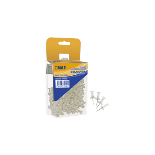 PIN MAE CON CABEZA PLÁSTICA TRANSPARENTE CON PUNTA DE METAL BLISTER CON 100 PIEZAS PP-100BT