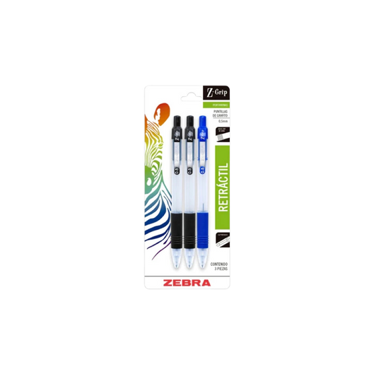 LAPICERO ZEBRA 0.5MM BLISTER CON 3 PIEZAS 6523