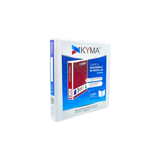 CARPETA DE VINIL PANORÁMICA BLANCA 1 PULGADA KYMA ARILLO EN O TAMAÑO CARTA PARA 200 HOJAS 1 PIEZA CPKCBHO-100-BCO