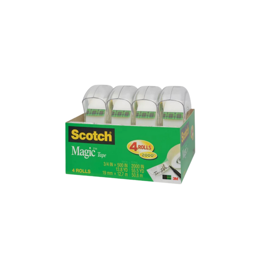CINTA ADHESIVA MÁGICA CON DESPACHADOR MARCA SCOTCH MEDIDAS 19MM X 12.7M BLISTER CON 4 PIEZAS MT900175928