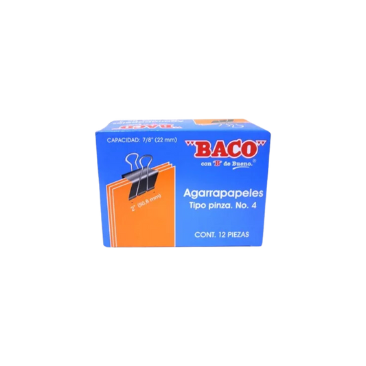 SUJETADOCUMENTOS MEDIANO BACO PARA UN GROSOR APROXIMADO DE 22MM CAJA CON 12 PIEZAS PTBRB0005