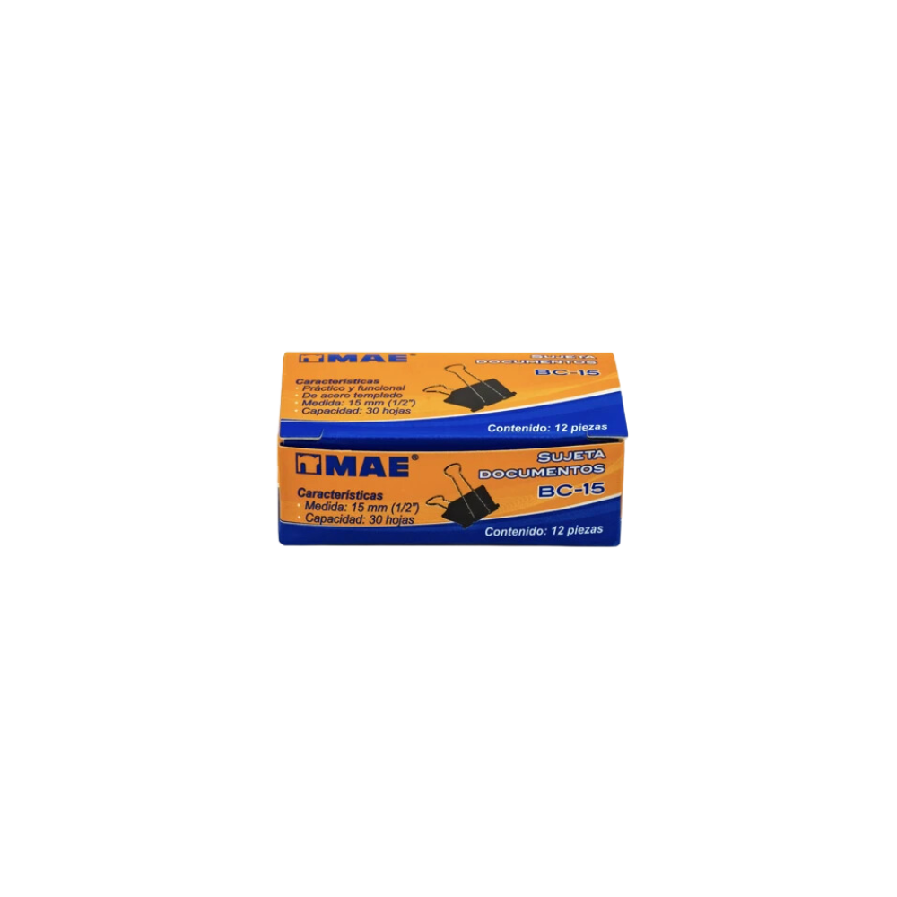 SUJETADOCUMENTOS MINI MAE CAPACIDAD DE HASTA 30 HOJAS CAJA CON 12 PIEZAS BC-15