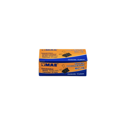 SUJETADOCUMENTOS MINI MAE CAPACIDAD DE HASTA 30 HOJAS CAJA CON 12 PIEZAS BC-15