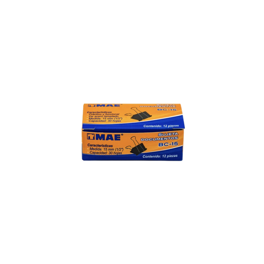 SUJETADOCUMENTOS MINI MAE CAPACIDAD DE HASTA 30 HOJAS CAJA CON 12 PIEZAS BC-15