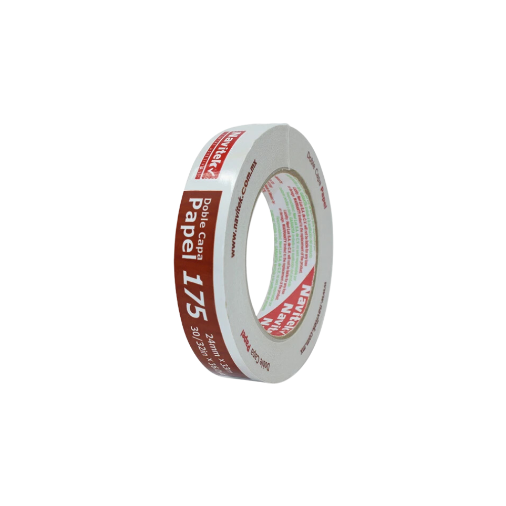 CINTA ADHESIVA DOBLE CAPA DE PAPEL BLANCO MARCA NAVITEK MEDIDAS 24MM X 33M 1 PIEZA 81752403300