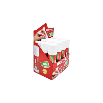LÁPIZ ADHESIVO BLANCO MARCA KORES BARRA DE 20GR PAQUETE CON 12 PIEZAS 12202