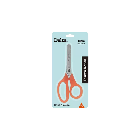 TIJERA ESCOLAR MARCA DELTA MEDIDA 5 PULGADAS PUNTA ROMA CUCHILLAS DE ACERO INOXIDABLE Y MANGO DE PLÁSTICO 1 PIEZA D20