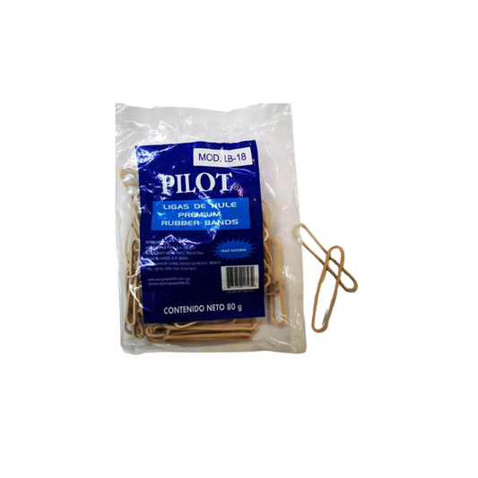 LIGAS DE HULE NATURAL PILOT NO.18 COLOR NATURAL BOLSA CON 80GR p1743