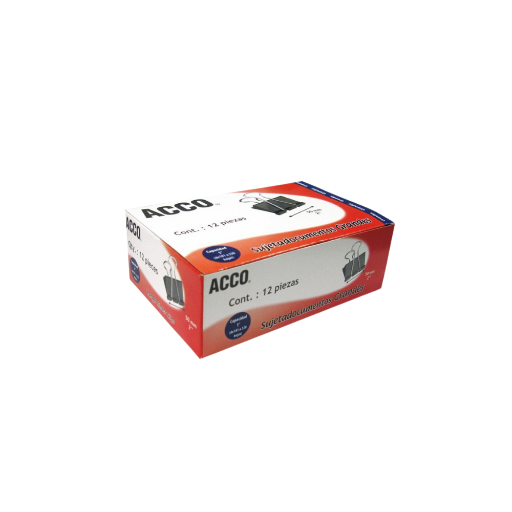 SUJETADOCUMENTOS GRANDE ACCO CAPACIDAD DE HASTA 220 HOJAS CAJA CON 12 PIEZAS P2464