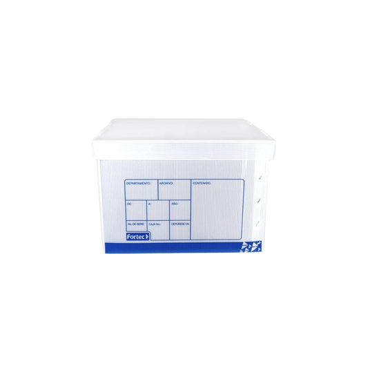 CAJA DE PLÁSTICO BLANCO PARA ARCHIVO MARCA FORTEC CON TAPA INDEPENDIENTE TAMAÑO OFICIO 1 PIEZA CAM-MIX