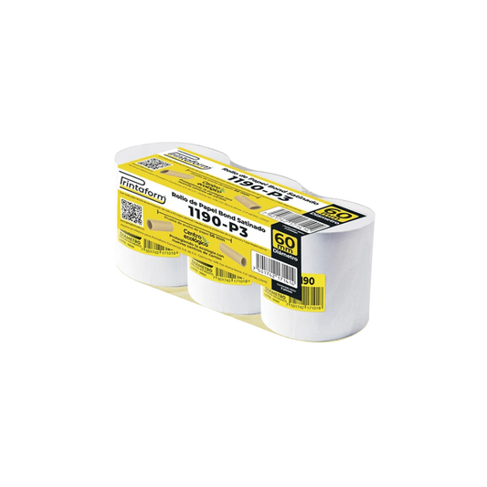 ROLLO PARA CALCULADORA BOND PINTAFORM 57 MM X 60 MTS PAQUETE CON 3 ROLLOS 1190