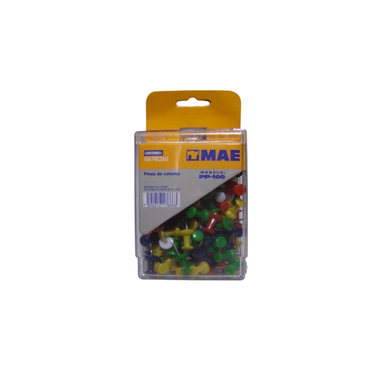 PIN MAE CON CABEZA PLÁSTICA DE COLORES CON PUNTA DE METAL BLISTER CON 100 PIEZAS PP-100