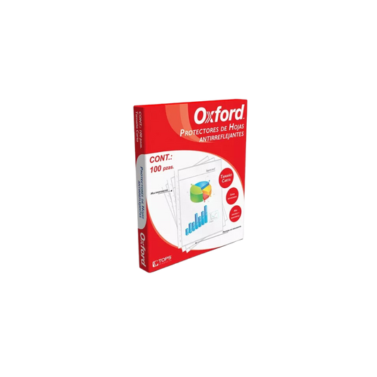 PROTECTOR DE HOJAS OXFORD TAMAÑO CARTA TRANSPARENTE ANTIREFLEJANTE MULTIPLES PERFORACIONES PAQUETE CON 100 PIEZAS 64000