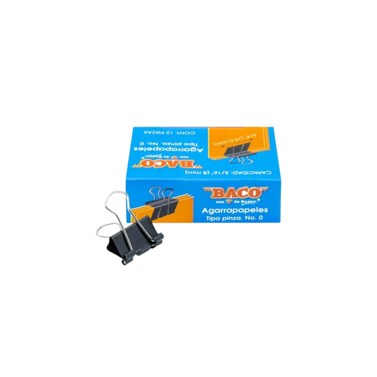 SUJETADOCUMENTOS MINI BACO PARA UN GROSOR APROXIMADO DE 8MM CAJA CON 12 PIEZAS PTBRB0001