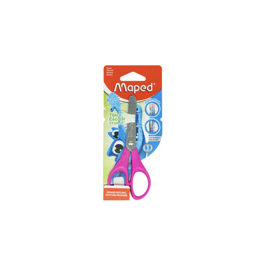 TIJERA ESCOLAR MAPED MEDIDA 13CM CUCHILLAS DE METAL Y MANGO DE PLÁSTICO PUNTA ROMA 1 PIEZA 464255