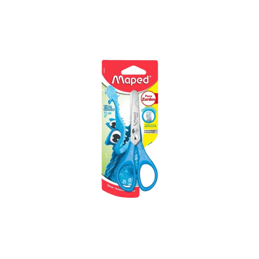 TIJERA ESCOLAR PARA ZURDOS MARCA MAPED PUNTA ROMA MEDIDA 13CM CUCHILLAS DE METAL Y MANDO PLÁSTICO 1 PIEZA 464355