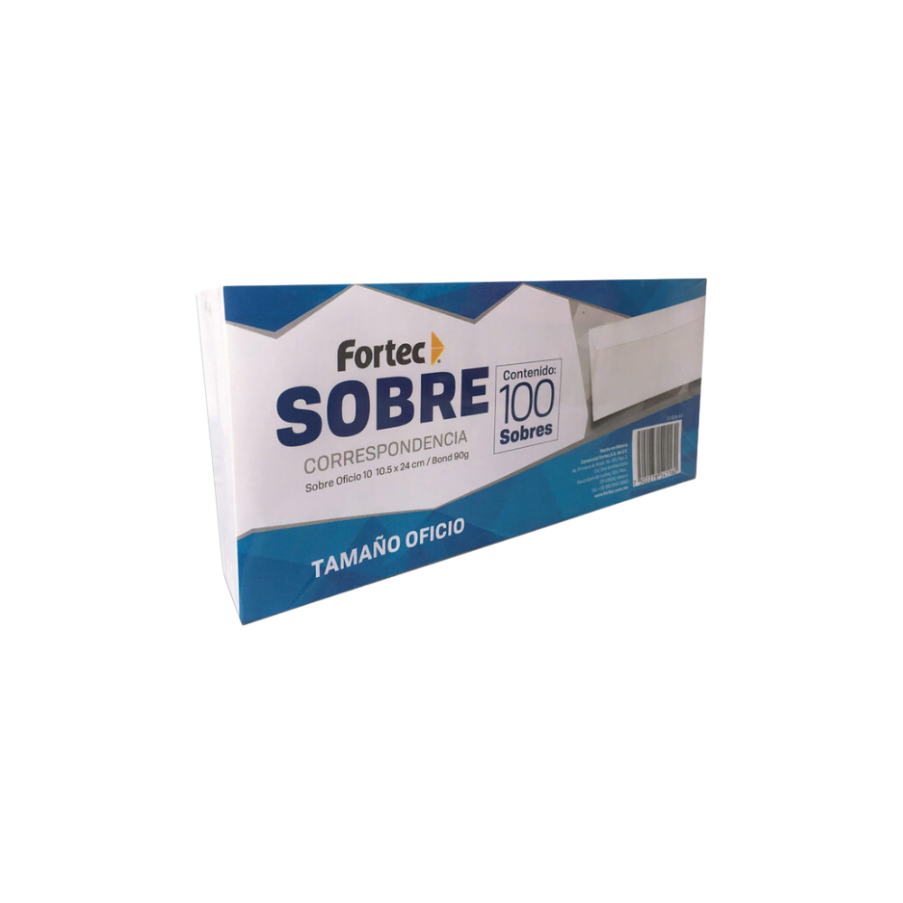 SOBRE CORRESPONDENCIA PAPEL FORTEC BLANCO OFICIO PAQUETE CON 100 SOBRES S-10-B-60