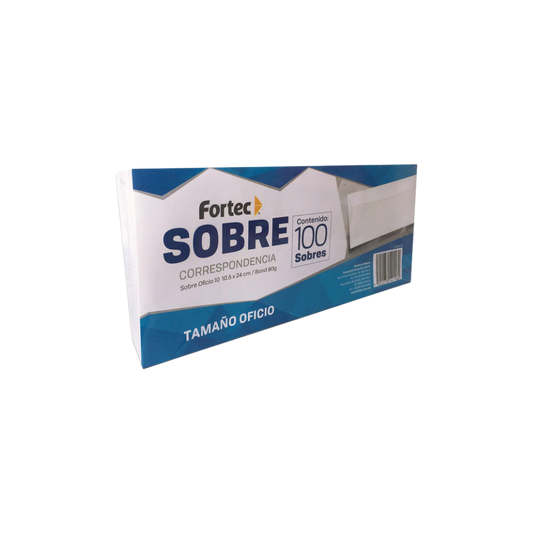 SOBRE CORRESPONDENCIA PAPEL FORTEC BLANCO OFICIO PAQUETE CON 100 SOBRES S-10-B-60