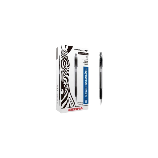 BOLÍGRAFO TINTA GEL J ROLLER RX ZEBRA FINO 0.5MM TINTA NEGRA CAJA CON 12 PIEZAS 8600
