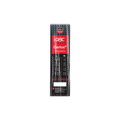 GUSANO DE ARILLOS PLÁSTICO COLOR NEGRO GBC DE 1/2 PULGADA PARA 66 A 80 HOJAS PAQUETE CON 25 PIEZAS M080319