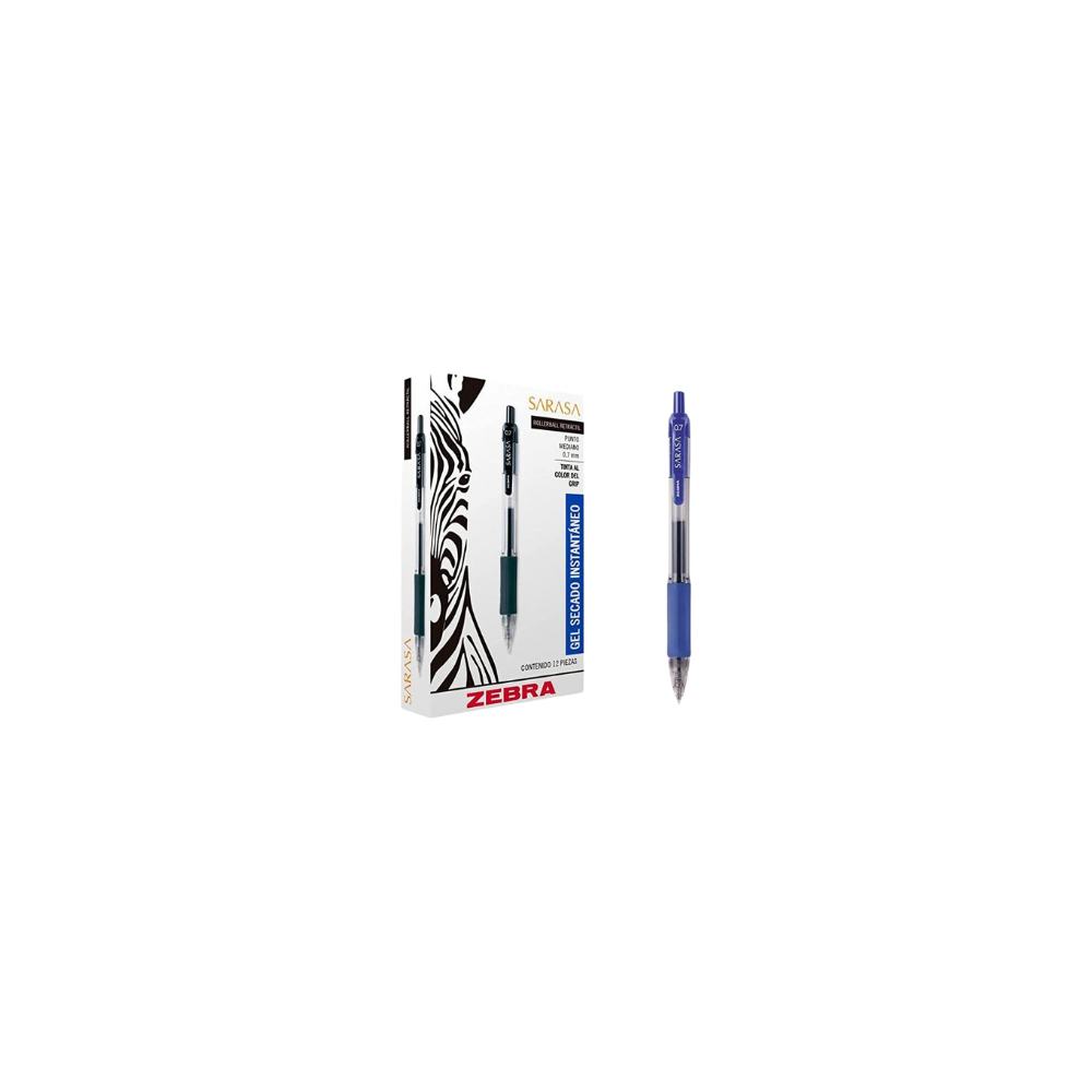 BOLÍGARFO TINTA GEL AZUL ZEBRA PUNTO MEDIANO 0.7MM CAJA CON 12 PIEZAS 8801