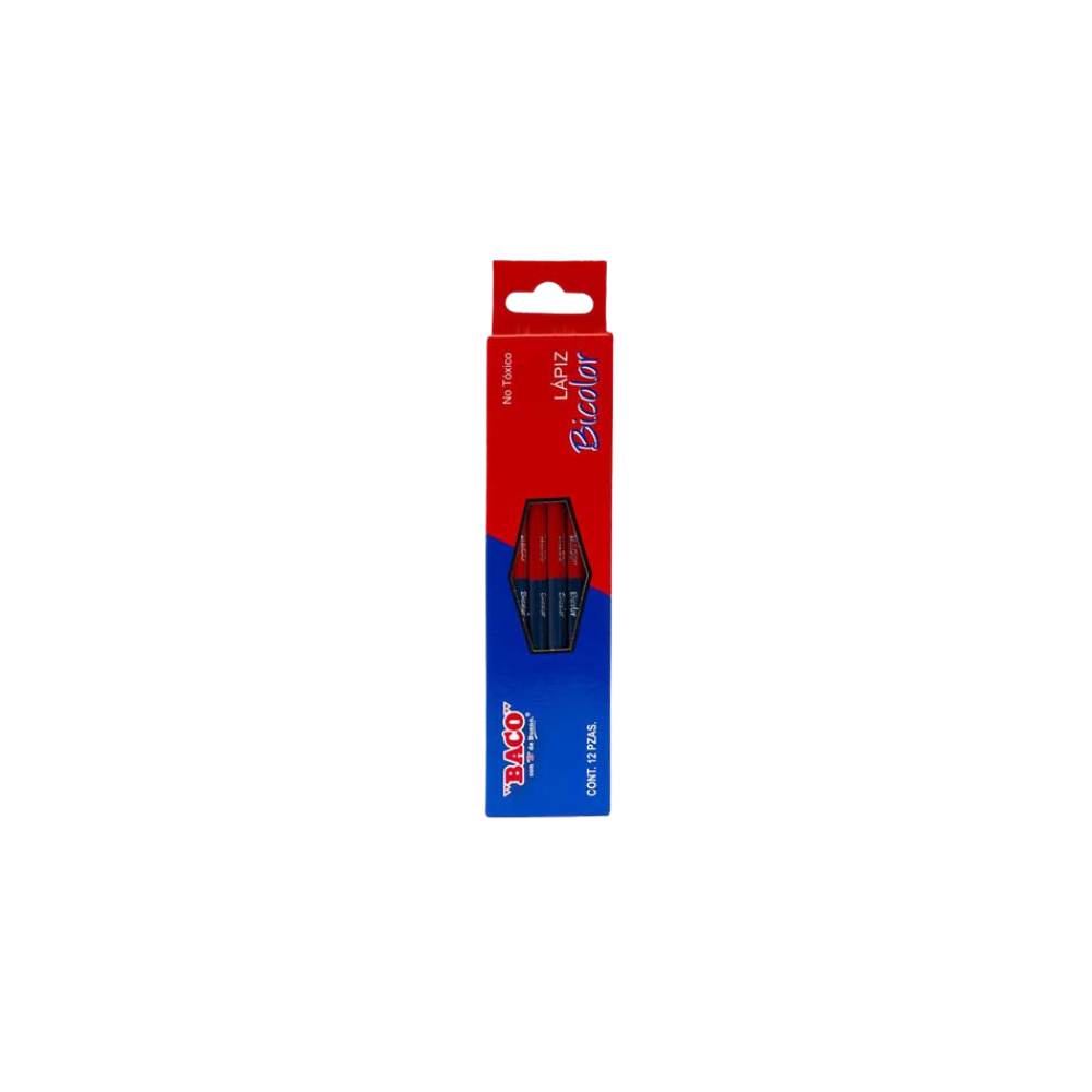 LAPIZ BICOLOR AZUL Y ROJO REDONDO BACO 12 PIEZAS LP063