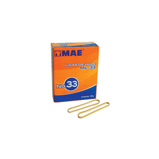 LIGAS DE HULE NATURAL MAE NO.33 COLOR BEIGE CAJA CON 100GR ML-33