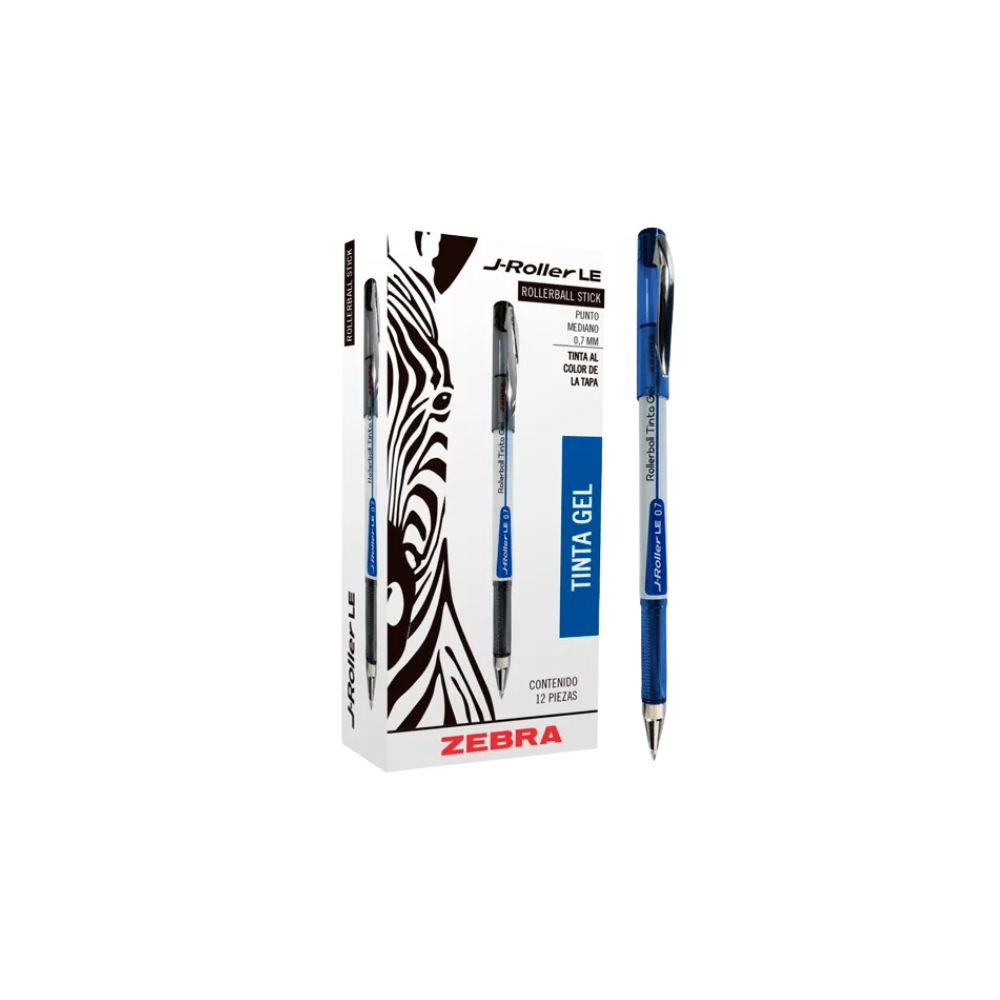 ROLLER DE TINTA AZUL J ROLLER LE ZEBRA TINTA GEL MEDIANO CAJA CON 12 PIEZAS 8001-LE