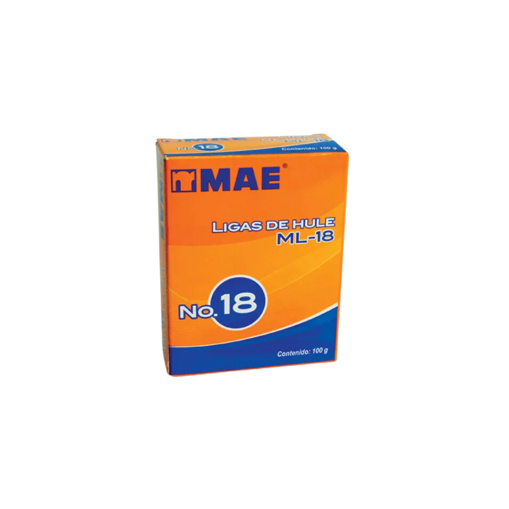 LIGAS DE HULE NATURAL MAE NO.18 COLOR BEIGE CAJA CON 100GR ML-18