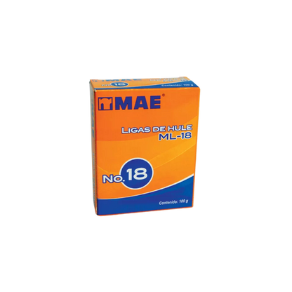 LIGAS DE HULE NATURAL MAE NO.18 COLOR BEIGE CAJA CON 100GR ML-18
