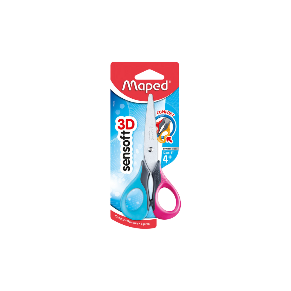 TIJERA MULTIUSOS MARCA MAPED SENSOFT MEDIDA 13CM PUNTA LIGERAMENTE REDONDEADA CUCHILLAS DE ACERO Y MANGO DE GOMA BLANDA 1 PIEZA 3154140693008