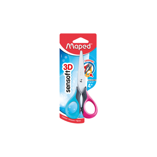 TIJERA MULTIUSOS MARCA MAPED SENSOFT MEDIDA 13CM PUNTA LIGERAMENTE REDONDEADA CUCHILLAS DE ACERO Y MANGO DE GOMA BLANDA 1 PIEZA 3154140693008