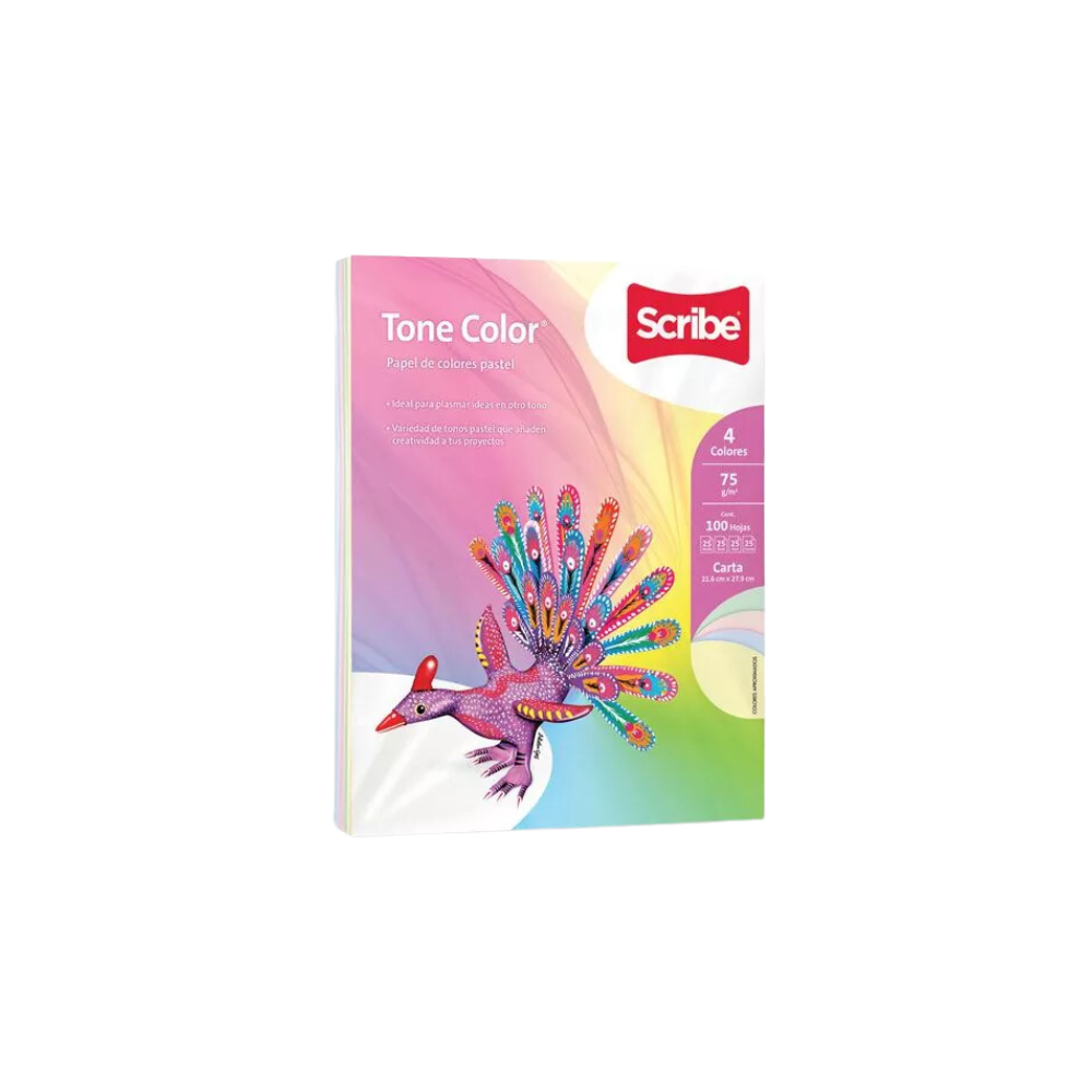 PAPEL BOND COLORES PASTEL SURTIDO CARTA SCRIBE TONE COLOR 75GR 1 RESMA CON 100 HOJAS 10000005404