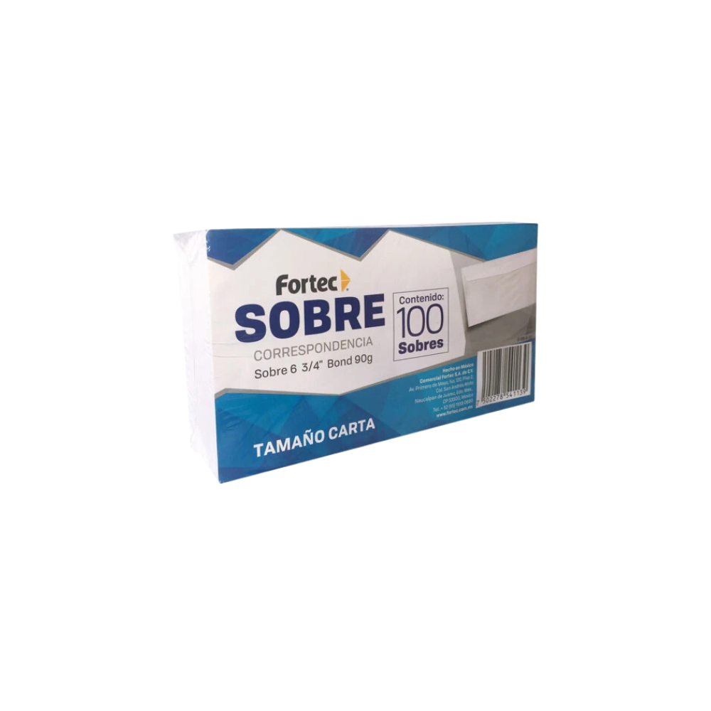 SOBRE CORRESPONDENCIA PAPEL BLANCO FORTEC TAMAÑO CARTA PAQUETE CON 100 SOBRES S-06-B-60