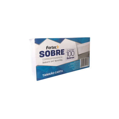 SOBRE CORRESPONDENCIA PAPEL BLANCO FORTEC TAMAÑO CARTA PAQUETE CON 100 SOBRES S-06-B-60