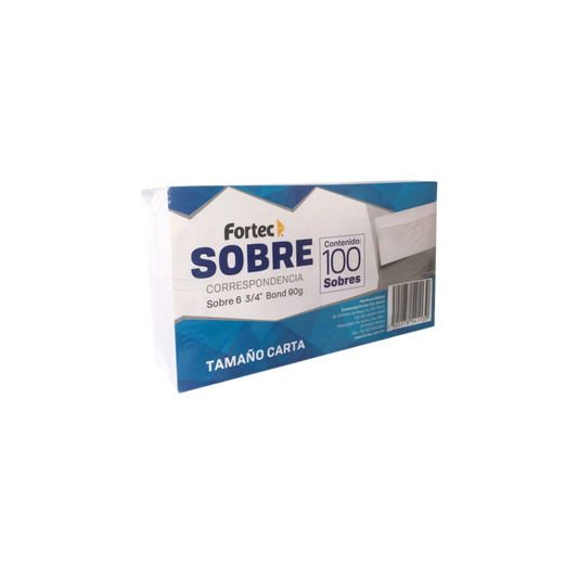 SOBRE CORRESPONDENCIA PAPEL BLANCO FORTEC TAMAÑO CARTA PAQUETE CON 100 SOBRES S-06-B-60