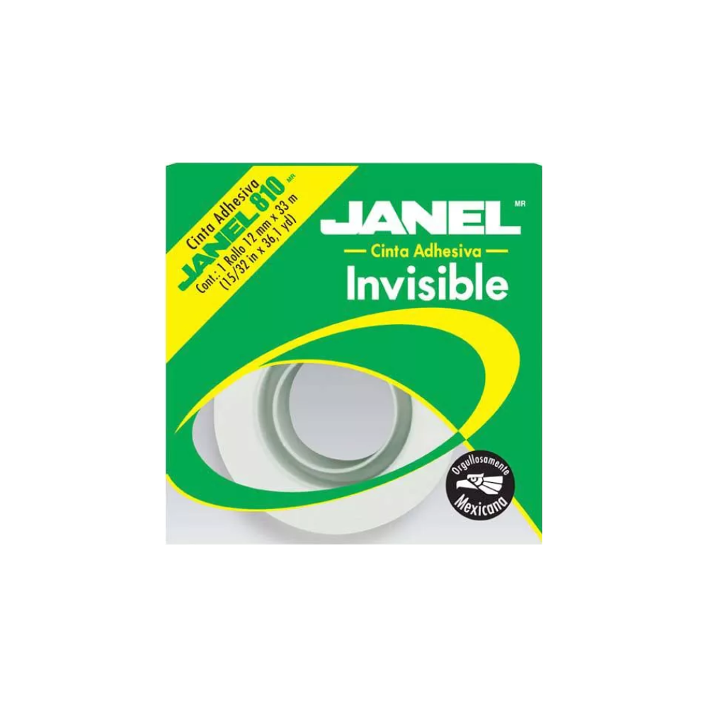 CINTA ADHESIVA INVISIBLE MARCA JANEL TRANSPARENTE MEDIDAS 12MM X 33M 1 PIEZA