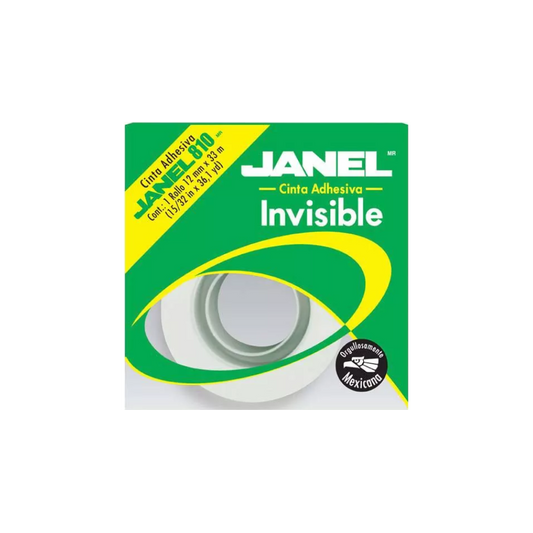 CINTA ADHESIVA INVISIBLE MARCA JANEL TRANSPARENTE MEDIDAS 12MM X 33M 1 PIEZA