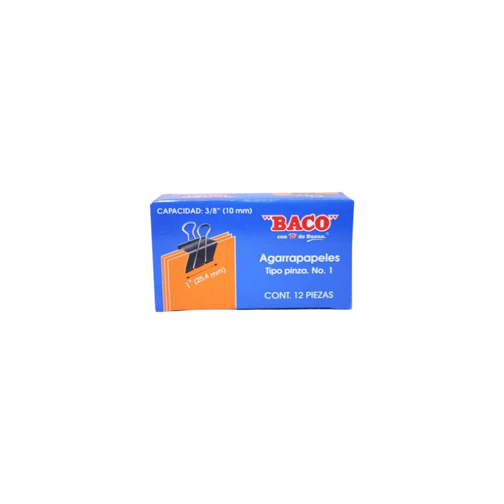 SUJETADOCUMENTOS MINI BACO PARA UN GROSOR APROXIMADO DE 10MM CAJA CON 12 PIEZAS PTBRB0002