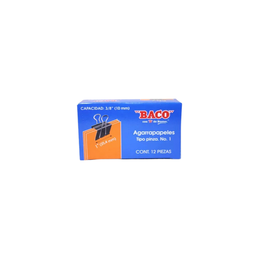 SUJETADOCUMENTOS MINI BACO PARA UN GROSOR APROXIMADO DE 10MM CAJA CON 12 PIEZAS PTBRB0002