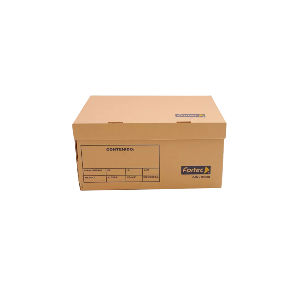 CAJA PARA ARCHIVO FORTEC TIPO BAÚL CON TAPA INTEGRADA DE CARTÓN TAMAÑO OFICIO CAM-OFICIO
