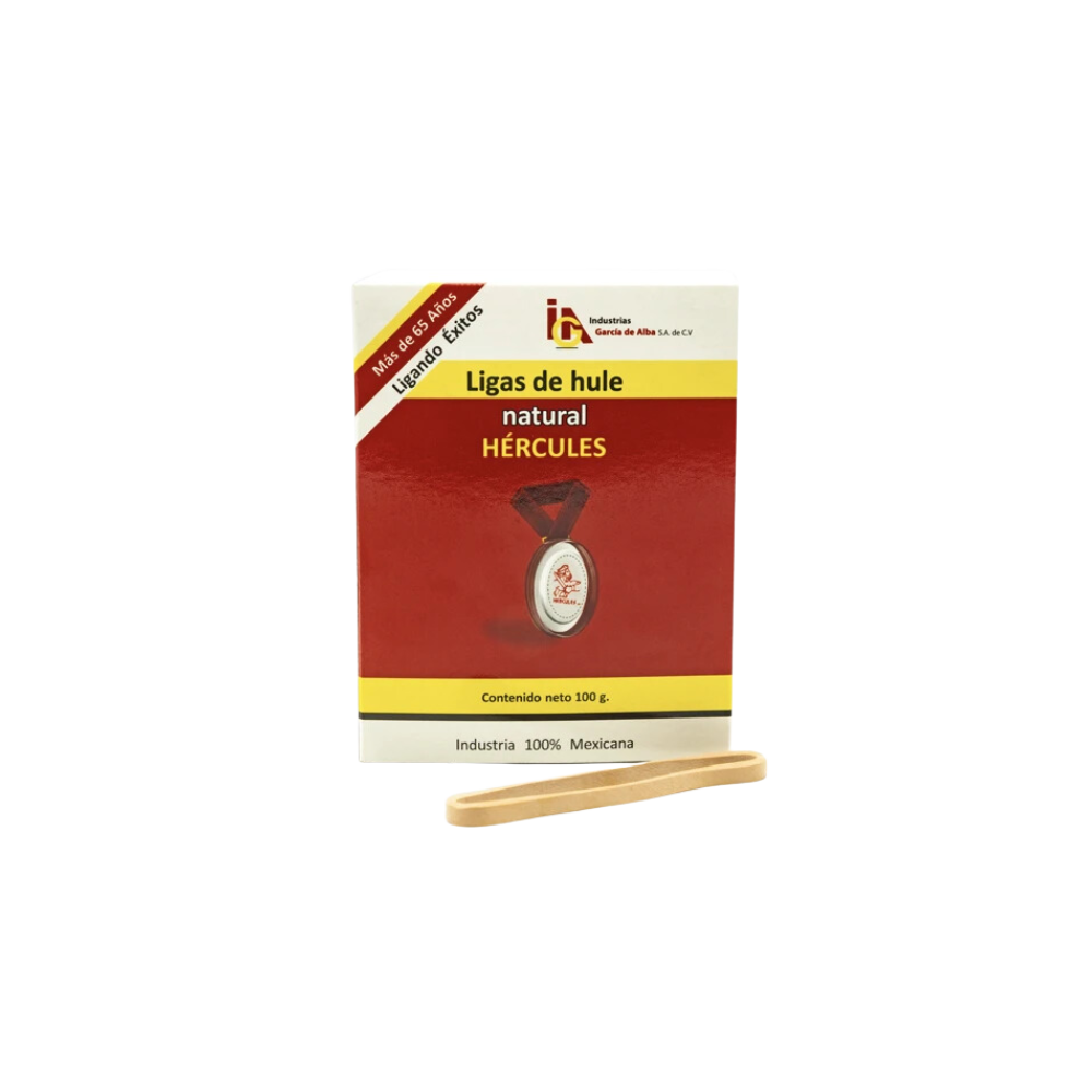 LIGAS DE HULE NATURAL HÉRCULES NO.33 COLOR BEIGE CAJA CON 100GR 7502220730239