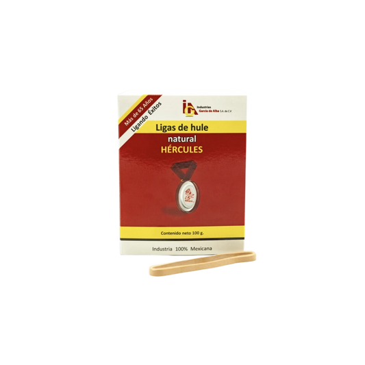 LIGAS DE HULE NATURAL HÉRCULES NO.33 COLOR BEIGE CAJA CON 100GR 7502220730239