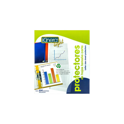 PROTECTOR DE HOJAS KINERA TRANSPARENTE TAMAÑO CARTA 5 PERFORACIONES PAQUETE CON 200 PIEZAS