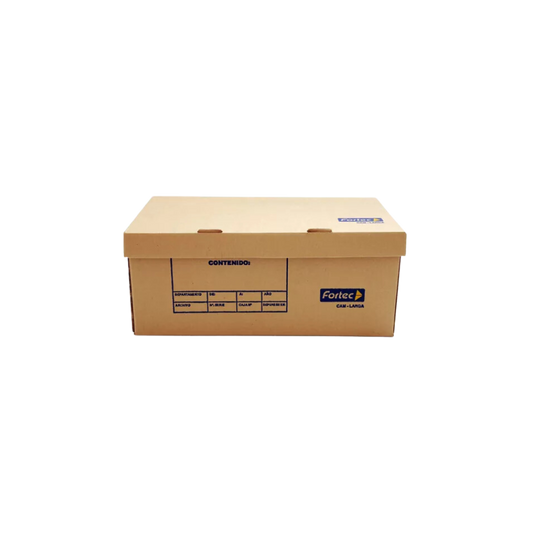 CAJA DE CARTÓN PARA ARCHIVO FORTEC CON TAPA TAMAÑO OFICIO LARGA 1 PIEZA CAM-LARGA