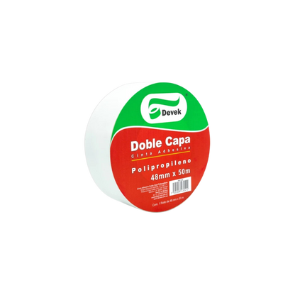CINTA ADHESIVA DOBLE CAPA DE POLIPROPENO TRANSPARENTE MARCA DEVEK MEDIDAS 48MM X 50M 1 PIEZA PDC104
