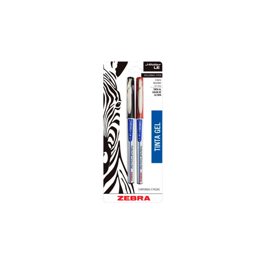 BOLÍGRAFO ROLLER NEGRO Y ROJO ROLLER LE ZEBRA TINTA GEL PUNTO MEDIANO BLISTER 2 PIEZAS 8026-LE